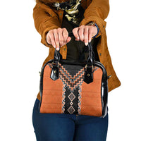 Orange Niho Taniwha Mix Poutama Shoulder Handbag Unique Taniko Aotearoa