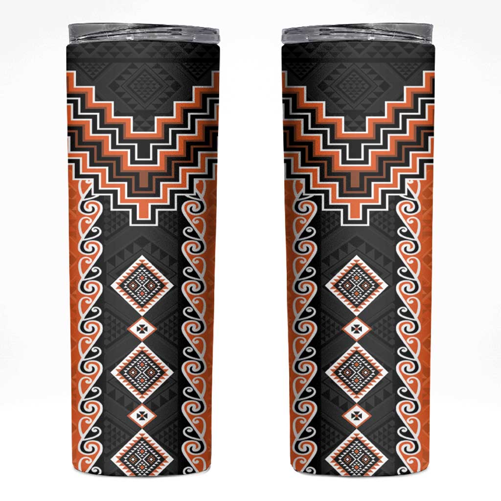 Orange Niho Taniwha Mix Poutama Skinny Tumbler Unique Taniko Aotearoa