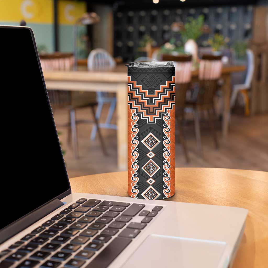 Orange Niho Taniwha Mix Poutama Skinny Tumbler Unique Taniko Aotearoa