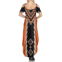 Orange Niho Taniwha Mix Poutama Summer Maxi Dress Unique Taniko Aotearoa LT01 - Polynesian Pride