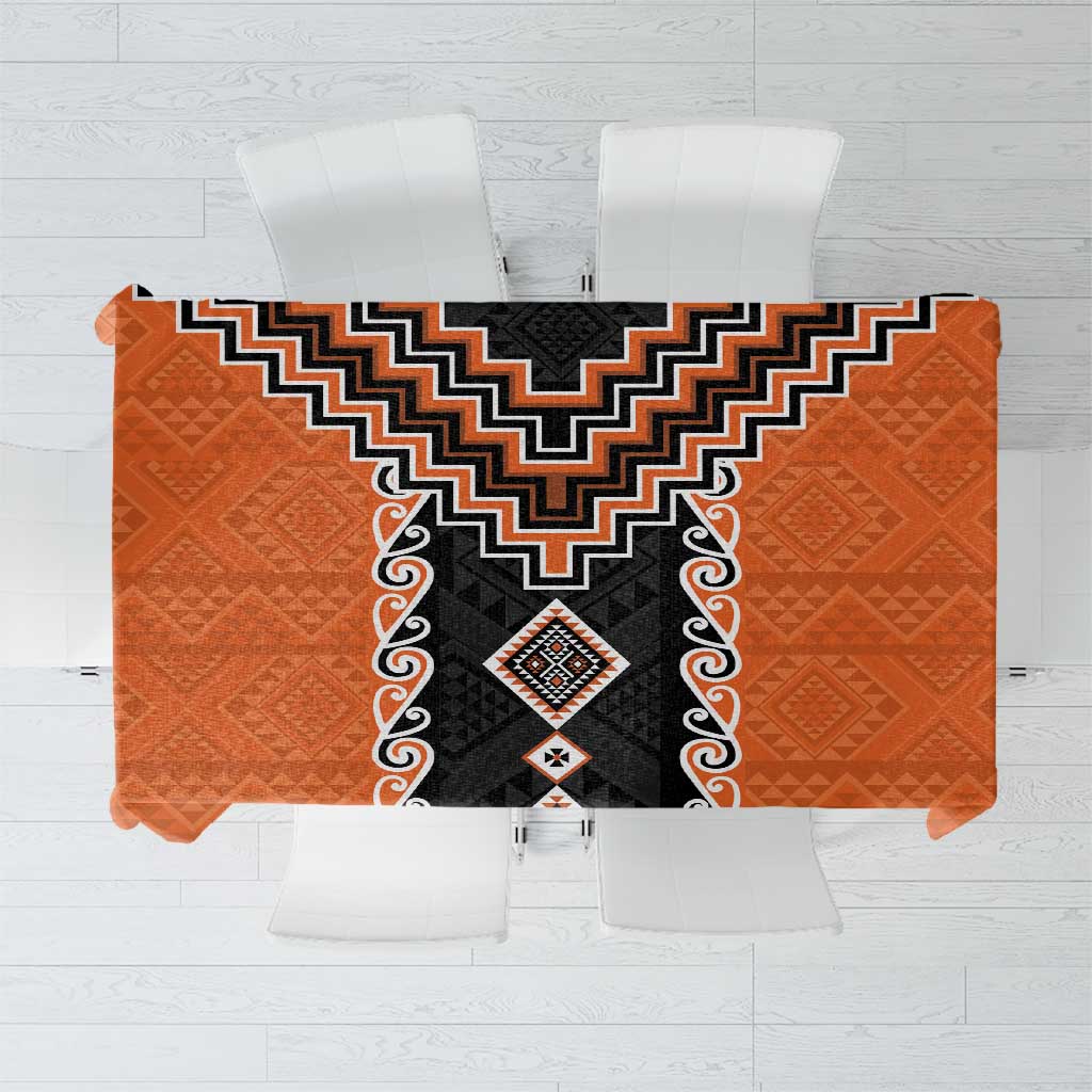 Orange Niho Taniwha Mix Poutama Tablecloth Unique Taniko Aotearoa LT01 Orange - Polynesian Pride