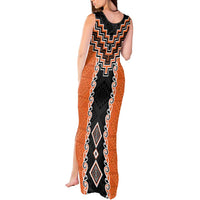 Orange Niho Taniwha Mix Poutama Tank Maxi Dress Unique Taniko Aotearoa LT01 - Polynesian Pride