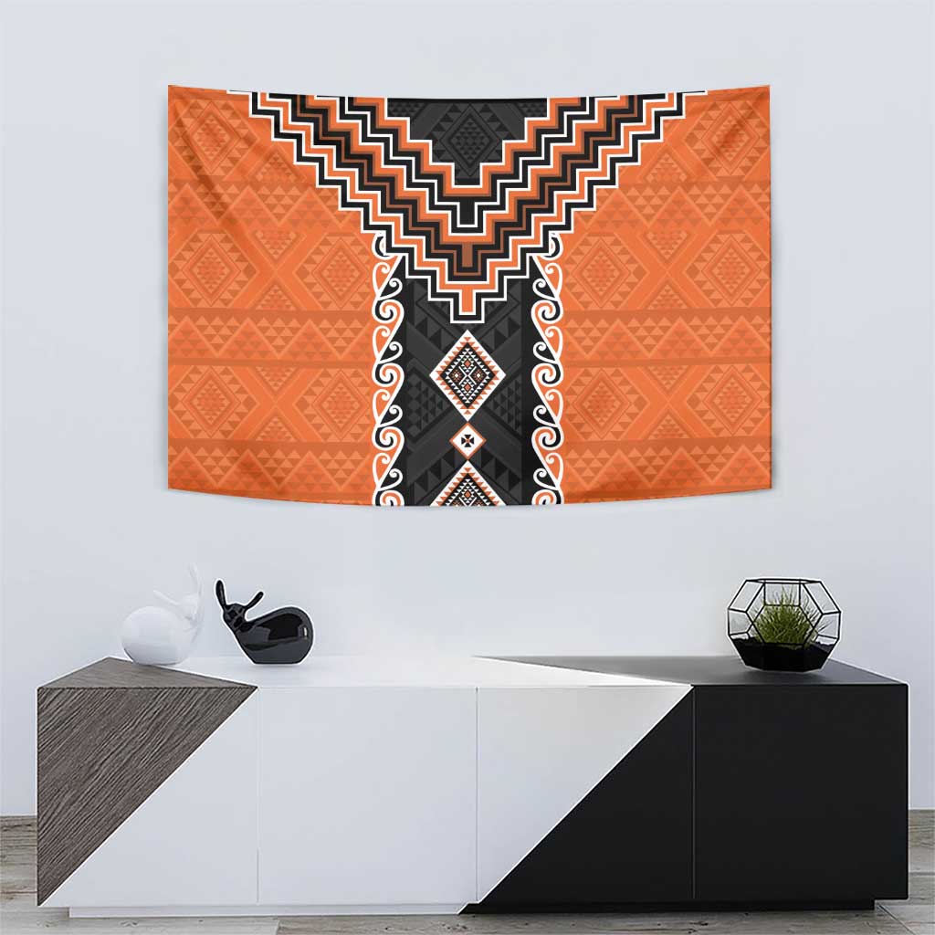Orange Niho Taniwha Mix Poutama Tapestry Unique Taniko Aotearoa