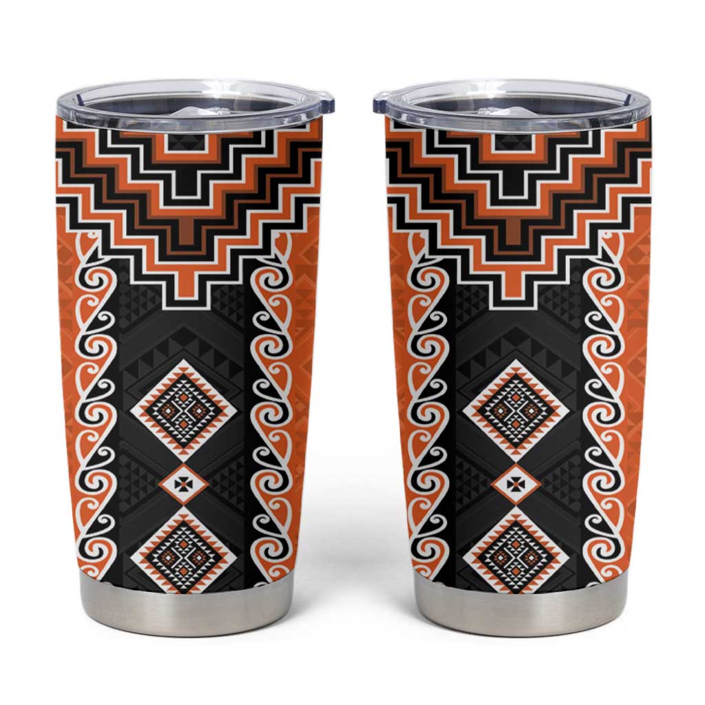 Orange Niho Taniwha Mix Poutama Tumbler Cup Unique Taniko Aotearoa LT01 Orange - Polynesian Pride