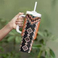 Orange Niho Taniwha Mix Poutama Tumbler With Handle Unique Taniko Aotearoa LT01 - Polynesian Pride