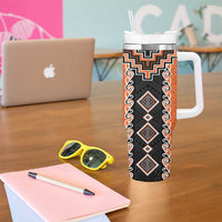 Orange Niho Taniwha Mix Poutama Tumbler With Handle Unique Taniko Aotearoa LT01 - Polynesian Pride