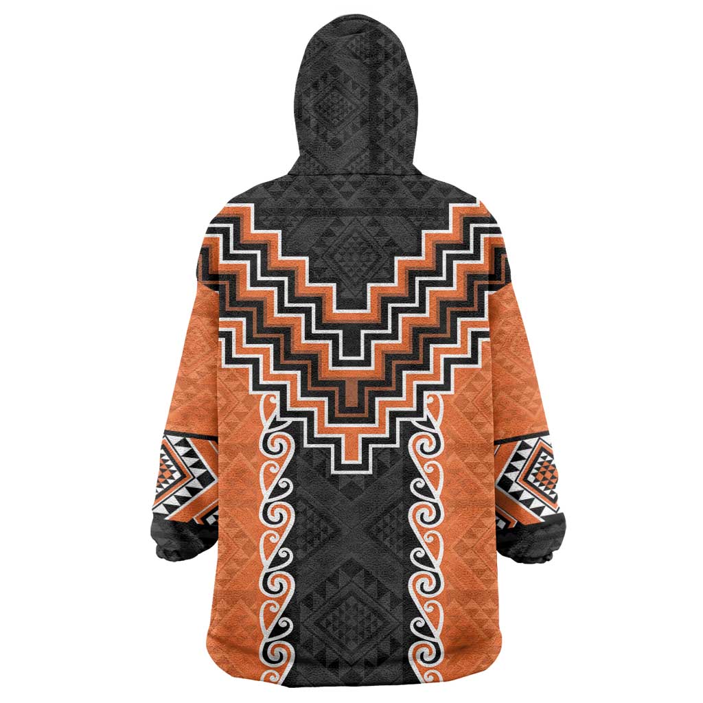 Orange Niho Taniwha Mix Poutama Wearable Blanket Hoodie Unique Taniko Aotearoa LT01 - Polynesian Pride