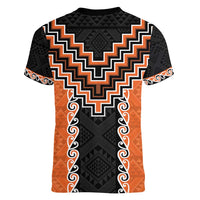 Orange Niho Taniwha Mix Poutama Women V-Neck T-Shirt Unique Taniko Aotearoa LT01 - Polynesian Pride