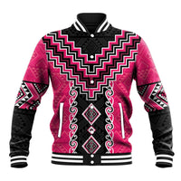 Pink Niho Taniwha Mix Poutama Baseball Jacket Unique Taniko Aotearoa LT01 Unisex Pink - Polynesian Pride