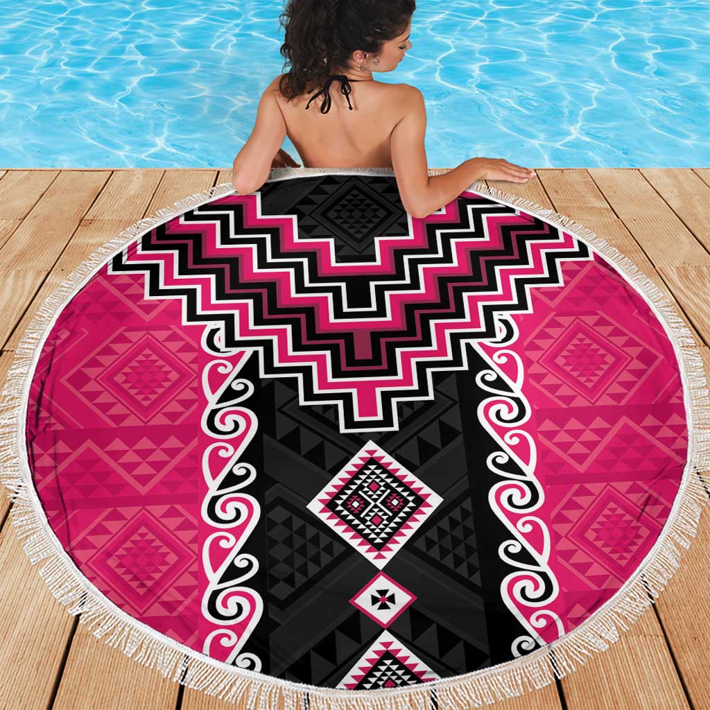 Pink Niho Taniwha Mix Poutama Beach Blanket Unique Taniko Aotearoa LT01 - Polynesian Pride