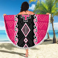 Pink Niho Taniwha Mix Poutama Beach Blanket Unique Taniko Aotearoa LT01 - Polynesian Pride