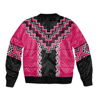 Pink Niho Taniwha Mix Poutama Bomber Jacket Unique Taniko Aotearoa