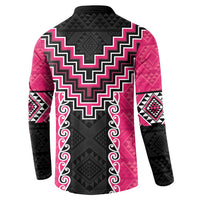 Pink Niho Taniwha Mix Poutama Button Sweatshirt Unique Taniko Aotearoa LT01 - Polynesian Pride