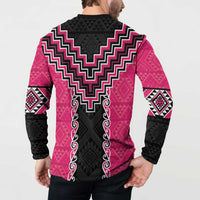 Pink Niho Taniwha Mix Poutama Button Sweatshirt Unique Taniko Aotearoa LT01 - Polynesian Pride