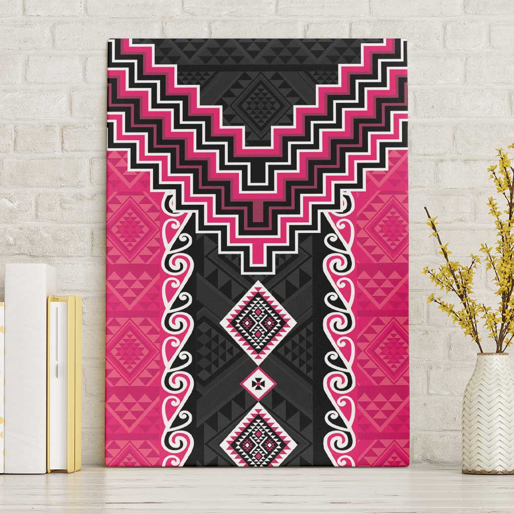 Pink Niho Taniwha Mix Poutama Canvas Wall Art Unique Taniko Aotearoa LT01 Without Frame Pink - Polynesian Pride