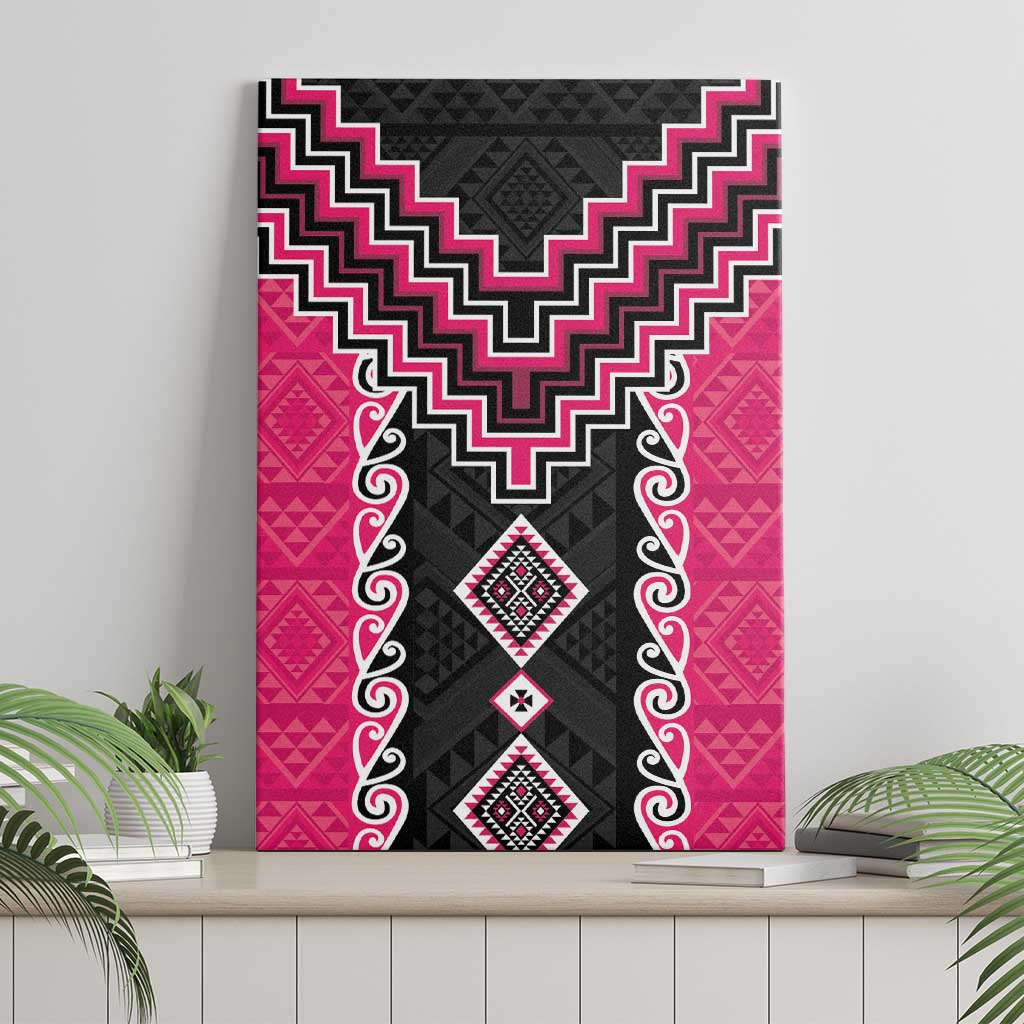 Pink Niho Taniwha Mix Poutama Canvas Wall Art Unique Taniko Aotearoa LT01 - Polynesian Pride