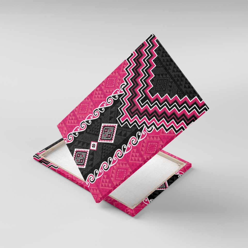 Pink Niho Taniwha Mix Poutama Canvas Wall Art Unique Taniko Aotearoa LT01 With Frame Pink - Polynesian Pride