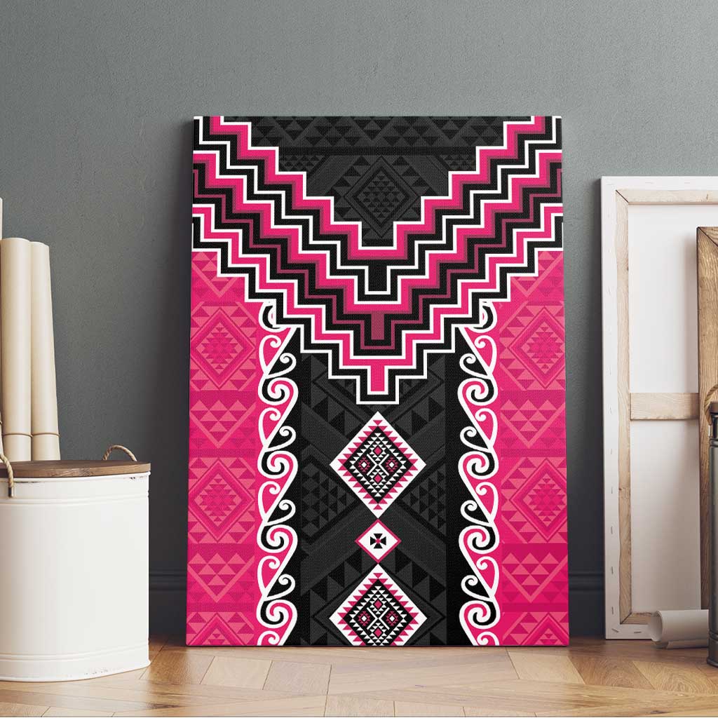 Pink Niho Taniwha Mix Poutama Canvas Wall Art Unique Taniko Aotearoa LT01 - Polynesian Pride