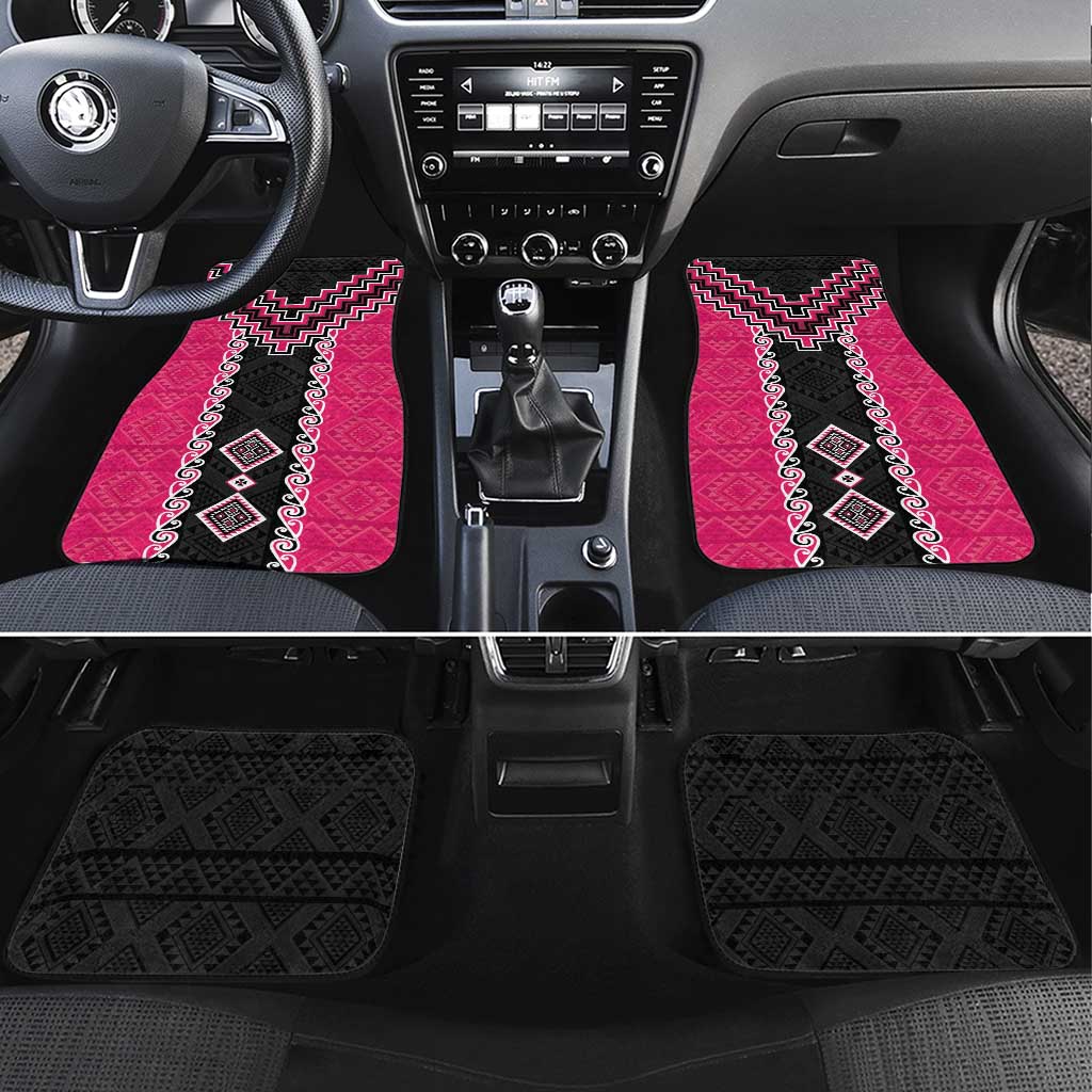 Pink Niho Taniwha Mix Poutama Car Mats Unique Taniko Aotearoa LT01 Set 4pcs Pink - Polynesian Pride