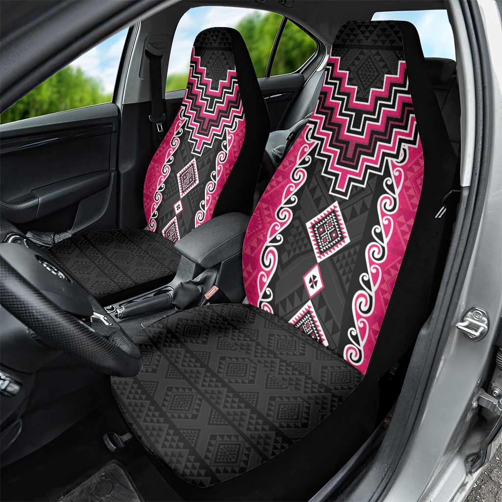 Pink Niho Taniwha Mix Poutama Car Seat Cover Unique Taniko Aotearoa