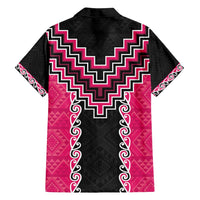 Pink Niho Taniwha Mix Poutama Family Matching Off Shoulder Short Dress and Hawaiian Shirt Unique Taniko Aotearoa