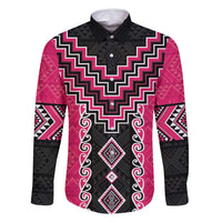 Pink Niho Taniwha Mix Poutama Family Matching Summer Maxi Dress and Hawaiian Shirt Unique Taniko Aotearoa