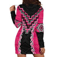 Pink Niho Taniwha Mix Poutama Hoodie Dress Unique Taniko Aotearoa LT01 - Polynesian Pride