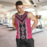 Pink Niho Taniwha Mix Poutama Men Tank Top Unique Taniko Aotearoa LT01 Pink - Polynesian Pride