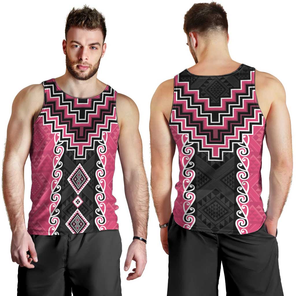 Pink Niho Taniwha Mix Poutama Men Tank Top Unique Taniko Aotearoa LT01 - Polynesian Pride