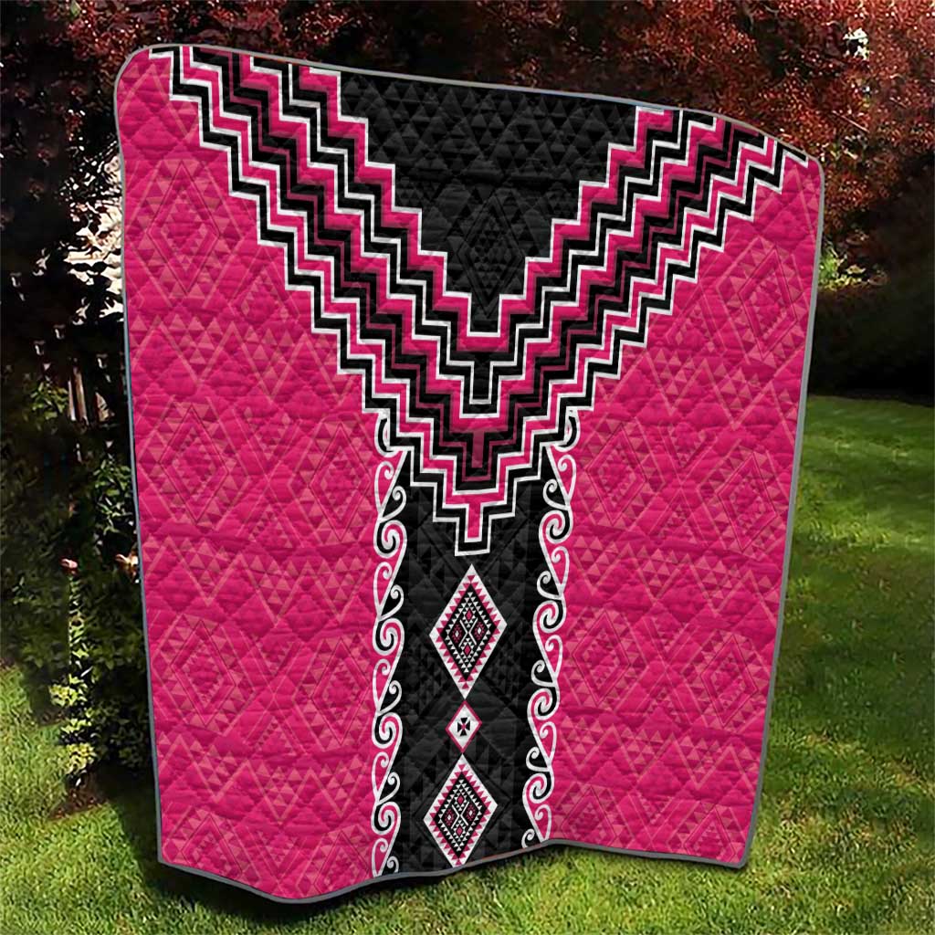Pink Niho Taniwha Mix Poutama Quilt Unique Taniko Aotearoa