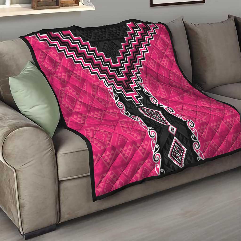 Pink Niho Taniwha Mix Poutama Quilt Unique Taniko Aotearoa