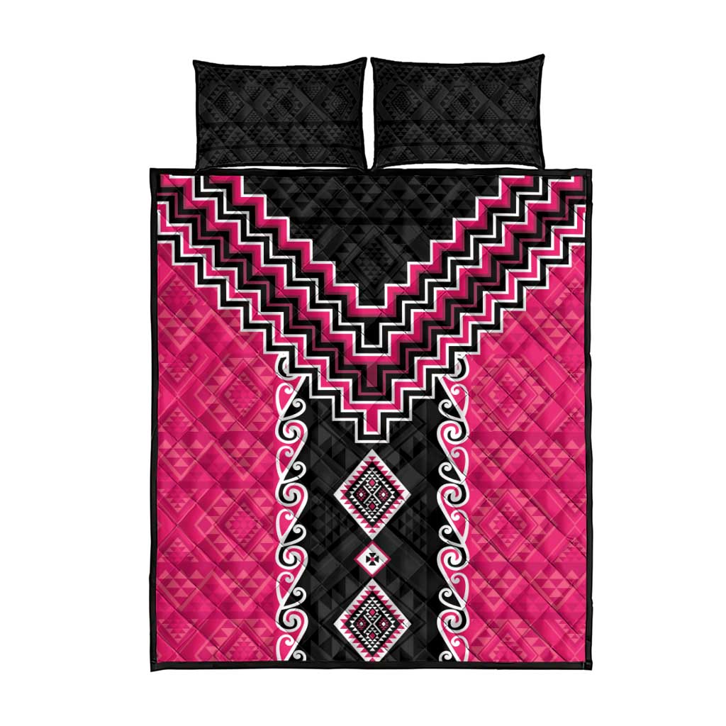 Pink Niho Taniwha Mix Poutama Quilt Bed Set Unique Taniko Aotearoa LT01 - Polynesian Pride