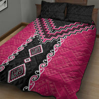 Pink Niho Taniwha Mix Poutama Quilt Bed Set Unique Taniko Aotearoa LT01 - Polynesian Pride