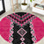 Pink Niho Taniwha Mix Poutama Round Carpet Unique Taniko Aotearoa