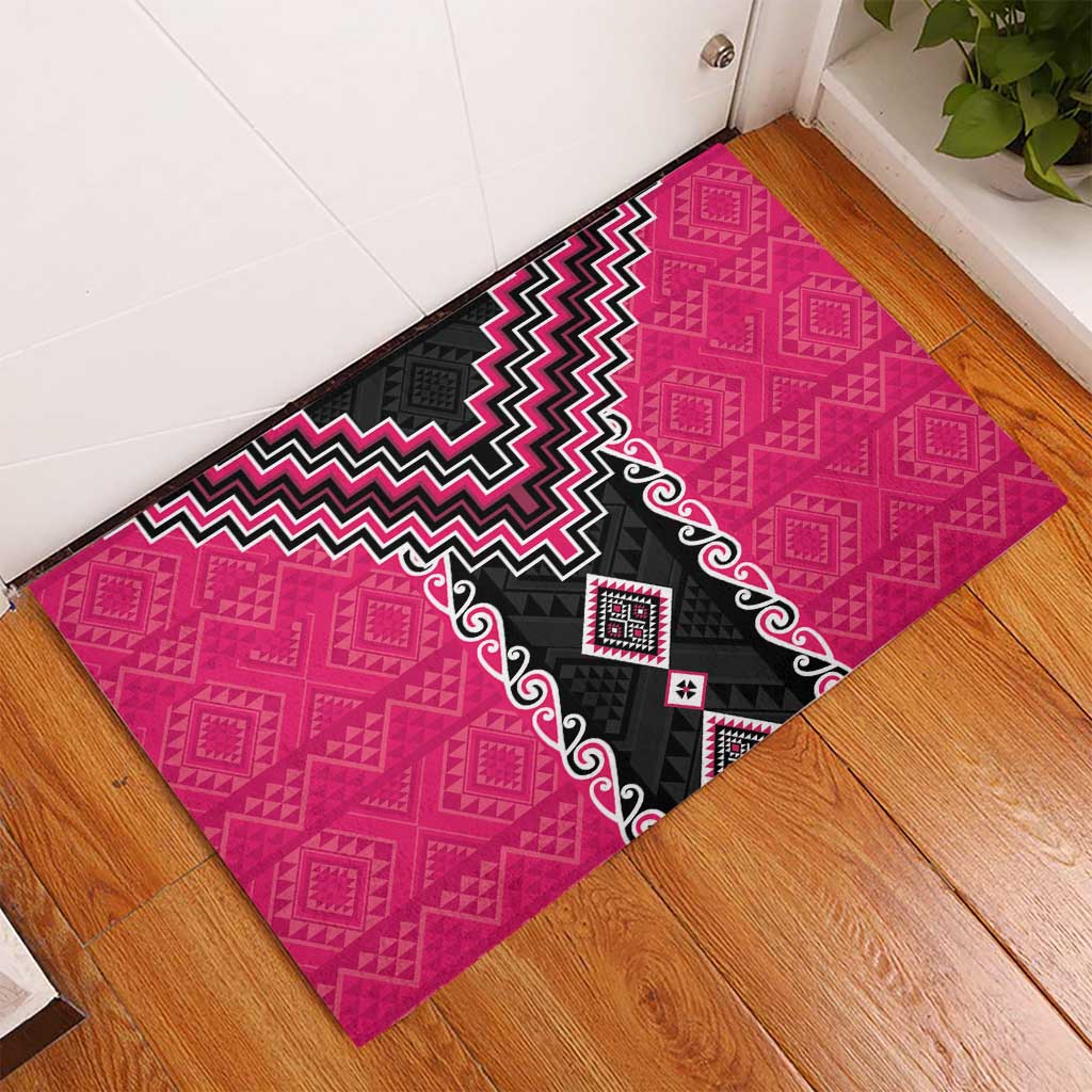 Pink Niho Taniwha Mix Poutama Rubber Doormat Unique Taniko Aotearoa LT01 - Polynesian Pride