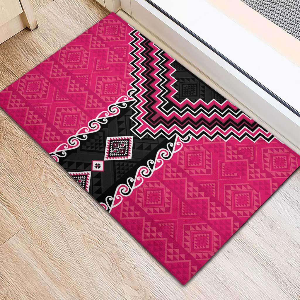 Pink Niho Taniwha Mix Poutama Rubber Doormat Unique Taniko Aotearoa LT01 - Polynesian Pride