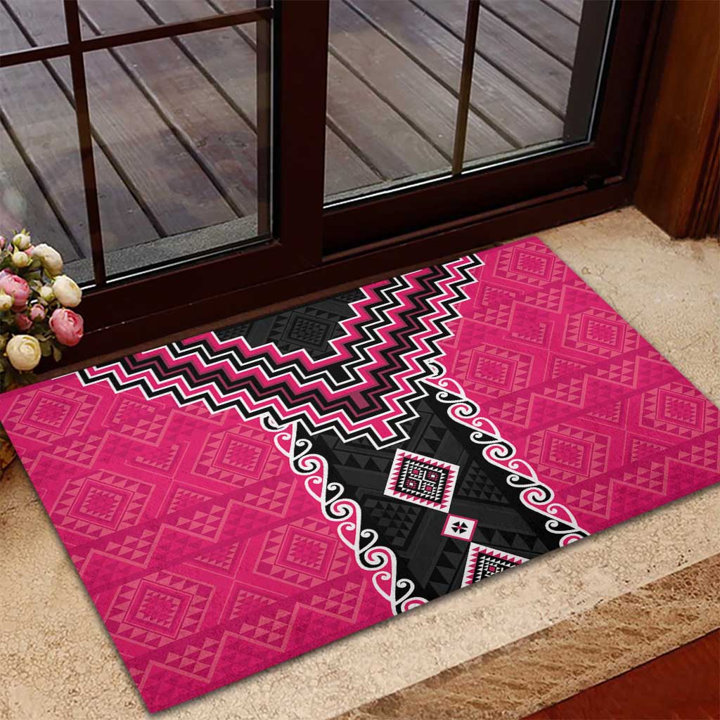 Pink Niho Taniwha Mix Poutama Rubber Doormat Unique Taniko Aotearoa LT01 - Polynesian Pride