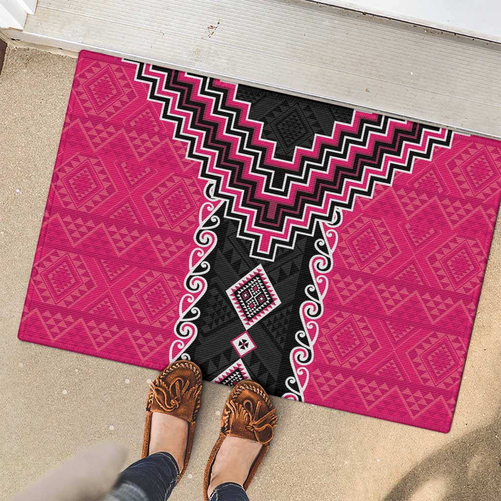 Pink Niho Taniwha Mix Poutama Rubber Doormat Unique Taniko Aotearoa LT01 - Polynesian Pride