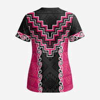 Pink Niho Taniwha Mix Poutama Scrub Top Unique Taniko Aotearoa LT01 - Polynesian Pride