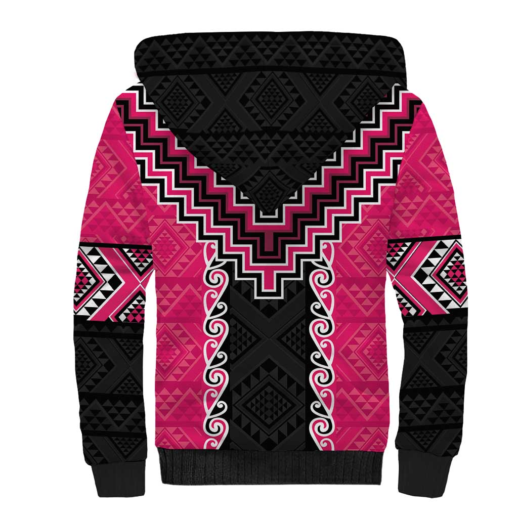 Pink Niho Taniwha Mix Poutama Sherpa Hoodie Unique Taniko Aotearoa LT01 - Polynesian Pride