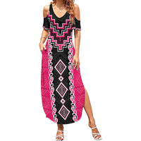 Pink Niho Taniwha Mix Poutama Summer Maxi Dress Unique Taniko Aotearoa LT01 Women Pink - Polynesian Pride