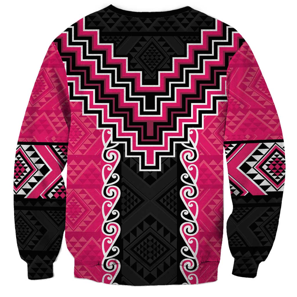 Pink Niho Taniwha Mix Poutama Sweatshirt Unique Taniko Aotearoa LT01 - Polynesian Pride