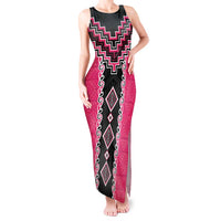 Pink Niho Taniwha Mix Poutama Tank Maxi Dress Unique Taniko Aotearoa LT01 Women Pink - Polynesian Pride