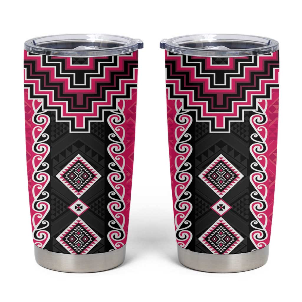 Pink Niho Taniwha Mix Poutama Tumbler Cup Unique Taniko Aotearoa LT01 Pink - Polynesian Pride