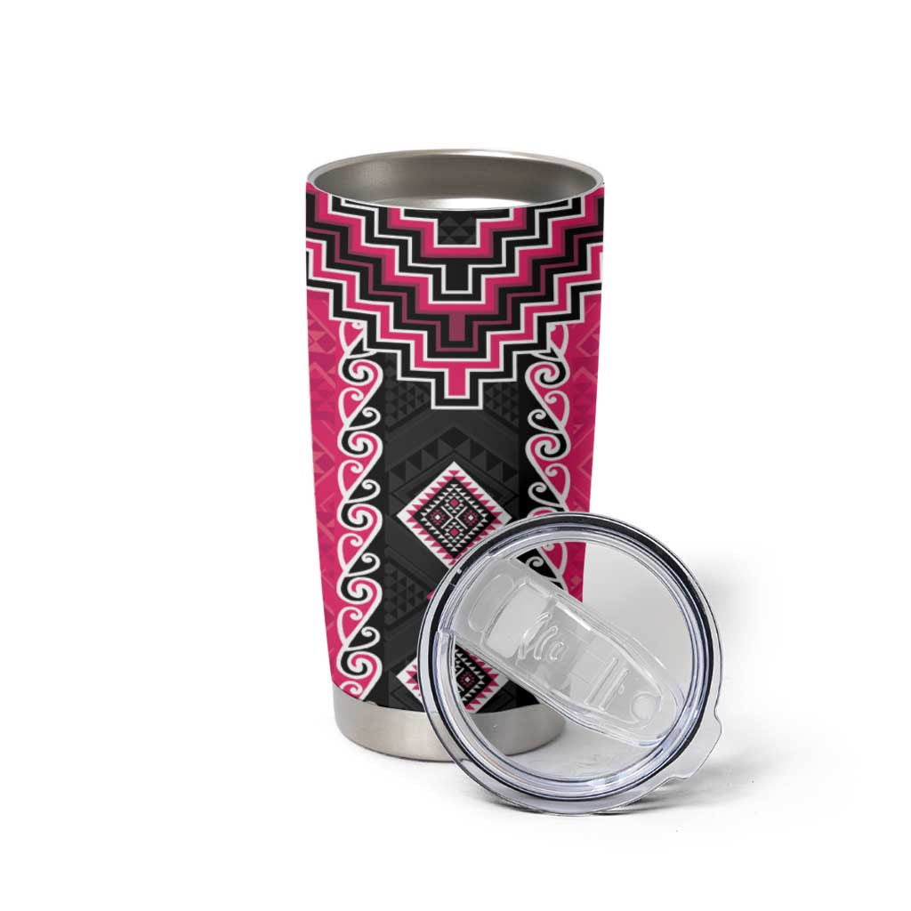 Pink Niho Taniwha Mix Poutama Tumbler Cup Unique Taniko Aotearoa LT01 - Polynesian Pride