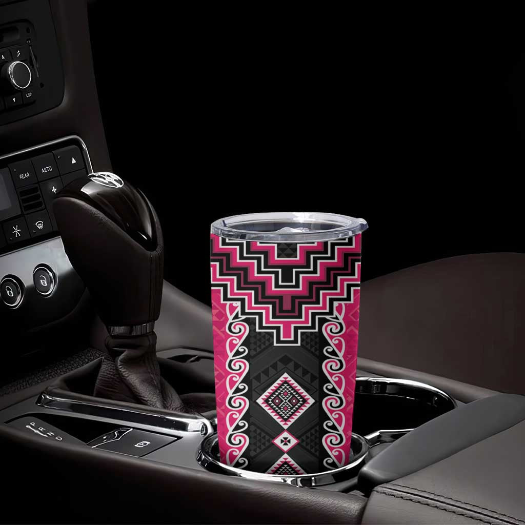 Pink Niho Taniwha Mix Poutama Tumbler Cup Unique Taniko Aotearoa LT01 - Polynesian Pride