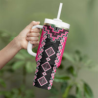 Pink Niho Taniwha Mix Poutama Tumbler With Handle Unique Taniko Aotearoa LT01 - Polynesian Pride