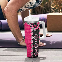 Pink Niho Taniwha Mix Poutama Tumbler With Handle Unique Taniko Aotearoa LT01 - Polynesian Pride
