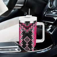 Pink Niho Taniwha Mix Poutama Tumbler With Handle Unique Taniko Aotearoa LT01 - Polynesian Pride