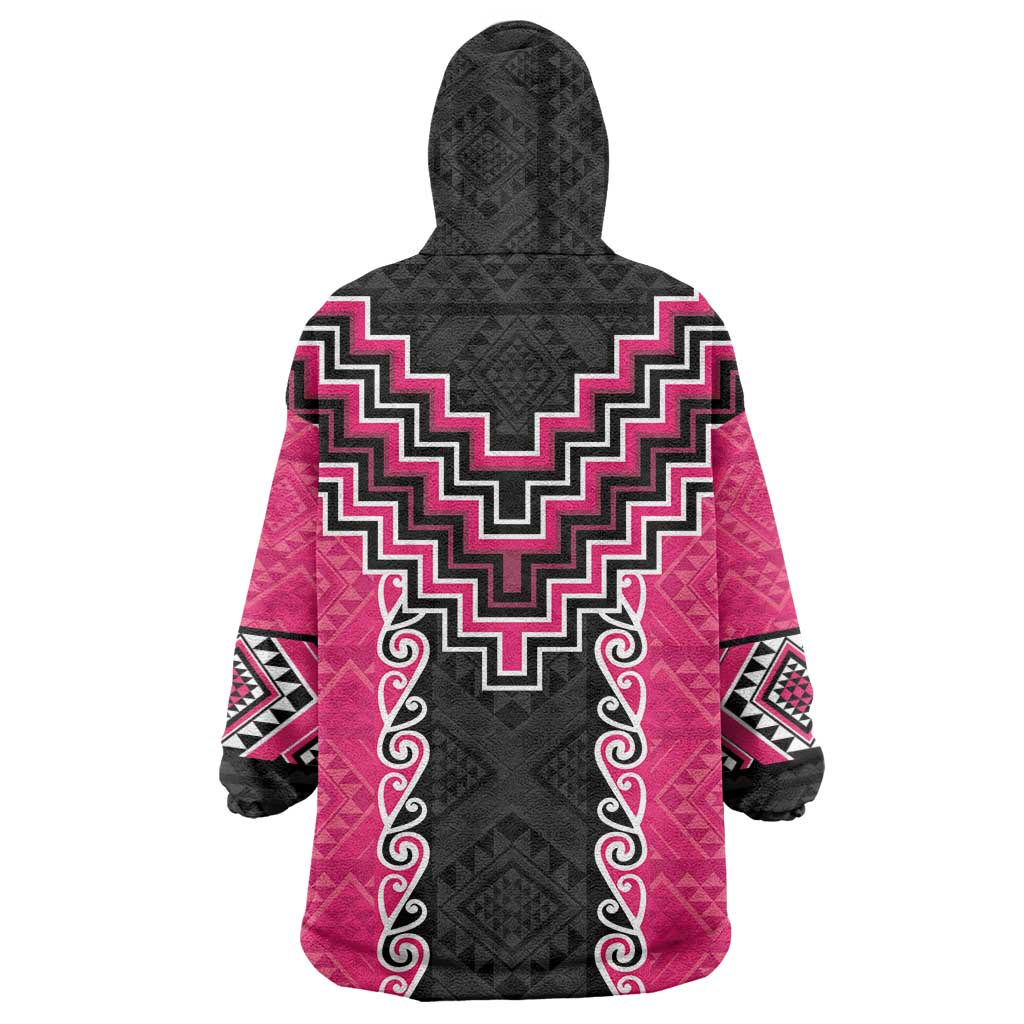 Pink Niho Taniwha Mix Poutama Wearable Blanket Hoodie Unique Taniko Aotearoa LT01 - Polynesian Pride